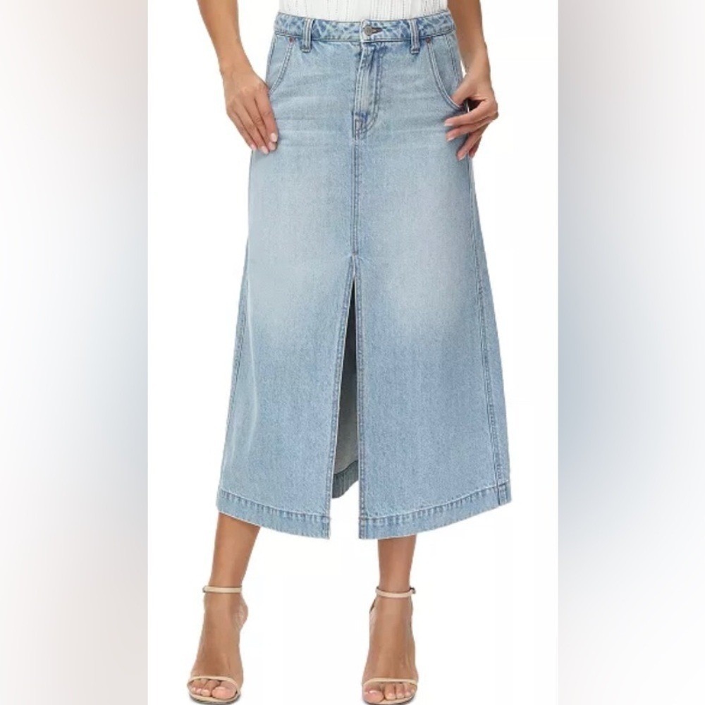 FRYE Women's 28 Front-Slit Seamed Denim Skirt Classic 80s 90s NEW